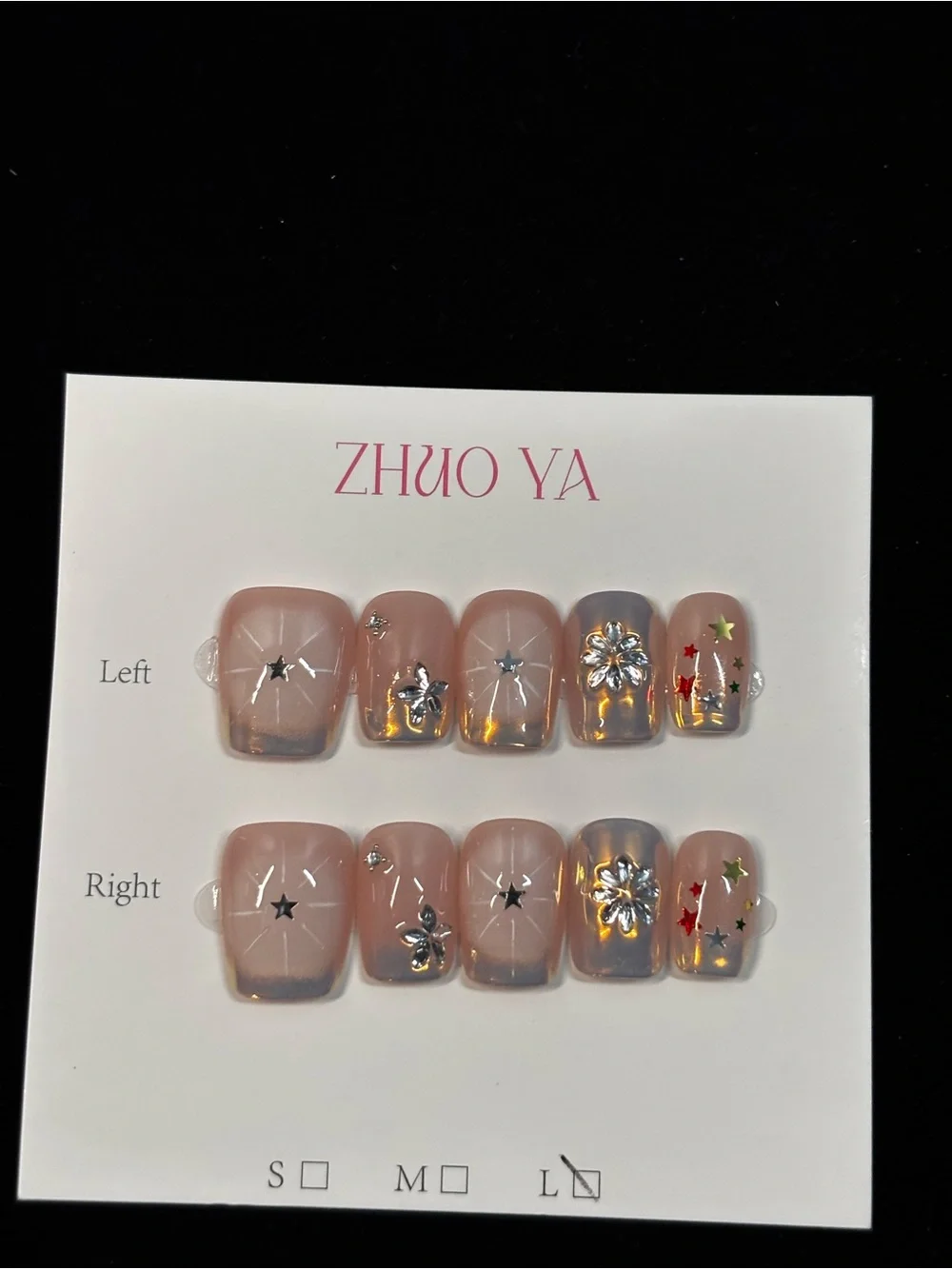 Pink Pearlized Press-On Nail Set with Star Accents